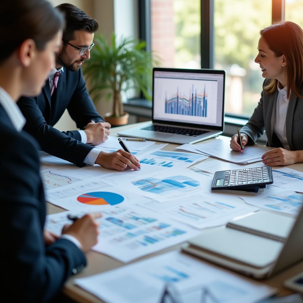 Equipo profesional trabajando en análisis tributario colaborativo